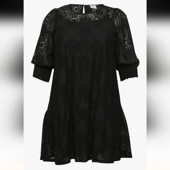 Black Lace Mini Dress 3/4:Sleeve  size 24 EU 54 - Picture 1 of 17